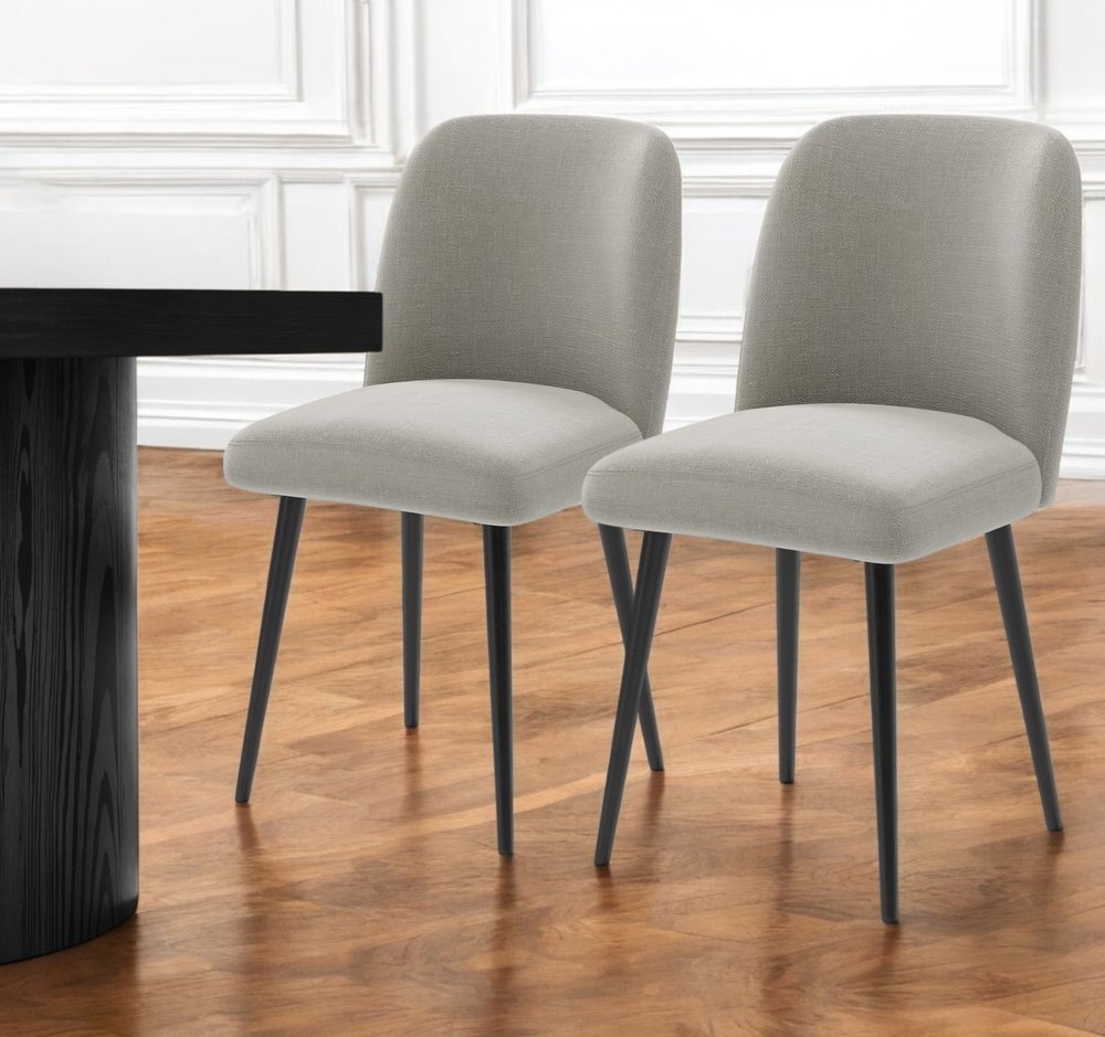 Set of Two Gray And Black Upholstered Fabric Dining Side Chairs HomeRoots