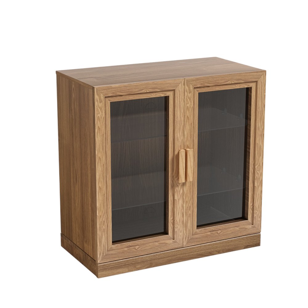 31" Natural And Clear Glass Door Accent Cabinet With Three Shelves HomeRoots