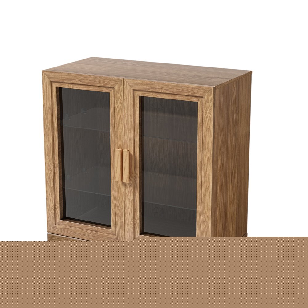 31" Natural And Clear Glass Door Accent Cabinet With Three Shelves HomeRoots