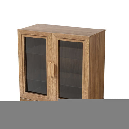 31" Natural And Clear Glass Door Accent Cabinet With Three Shelves HomeRoots