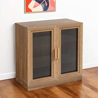 31" Natural And Clear Glass Door Accent Cabinet With Three Shelves HomeRoots