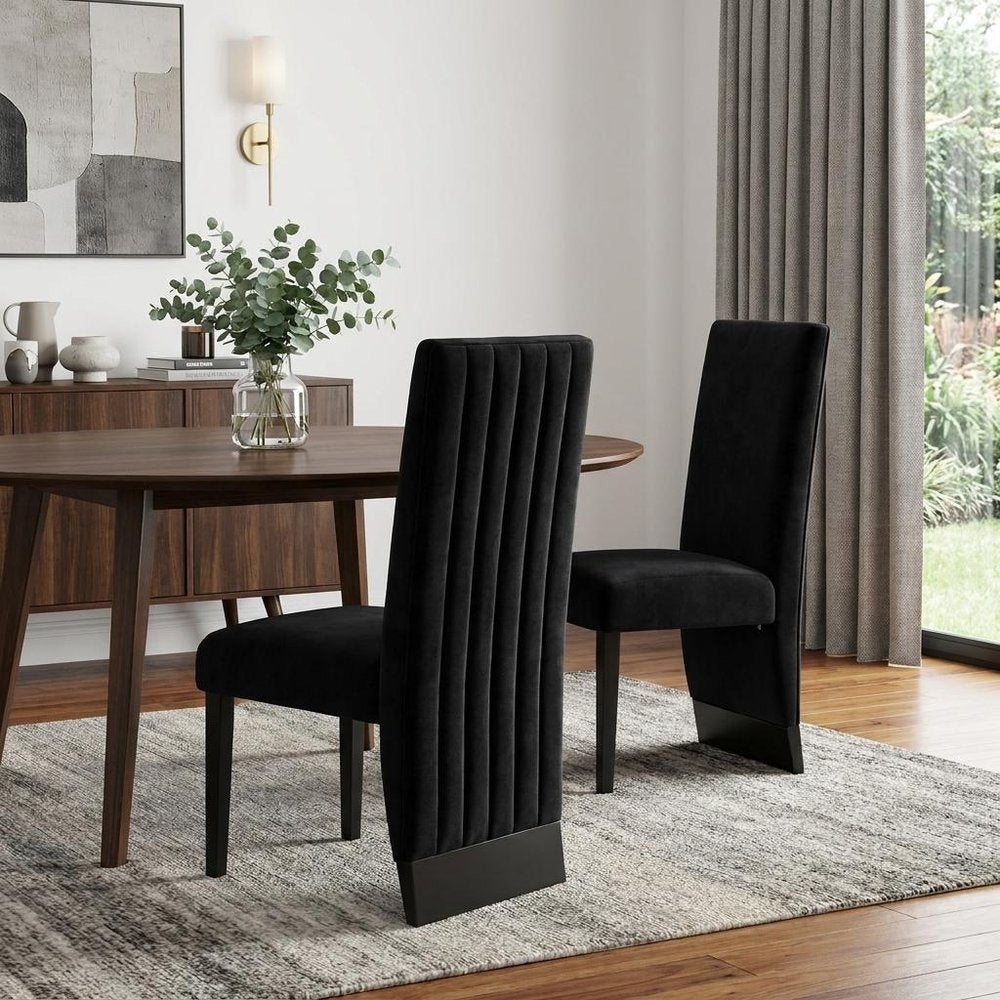 Set of Two Black Upholstered Velvet Dining Side Chairs HomeRoots