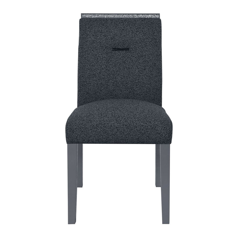 Dark Gray Upholstered Fabric With Faux Crystal Bling Dining Side Chair HomeRoots