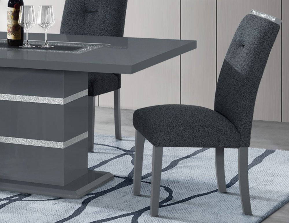 Dark Gray Upholstered Fabric With Faux Crystal Bling Dining Side Chair HomeRoots