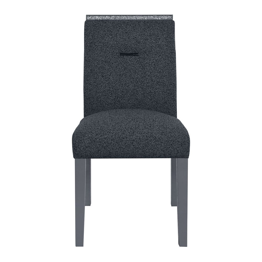 Dark Gray Upholstered Fabric With Faux Crystal Bling Dining Side Chair HomeRoots