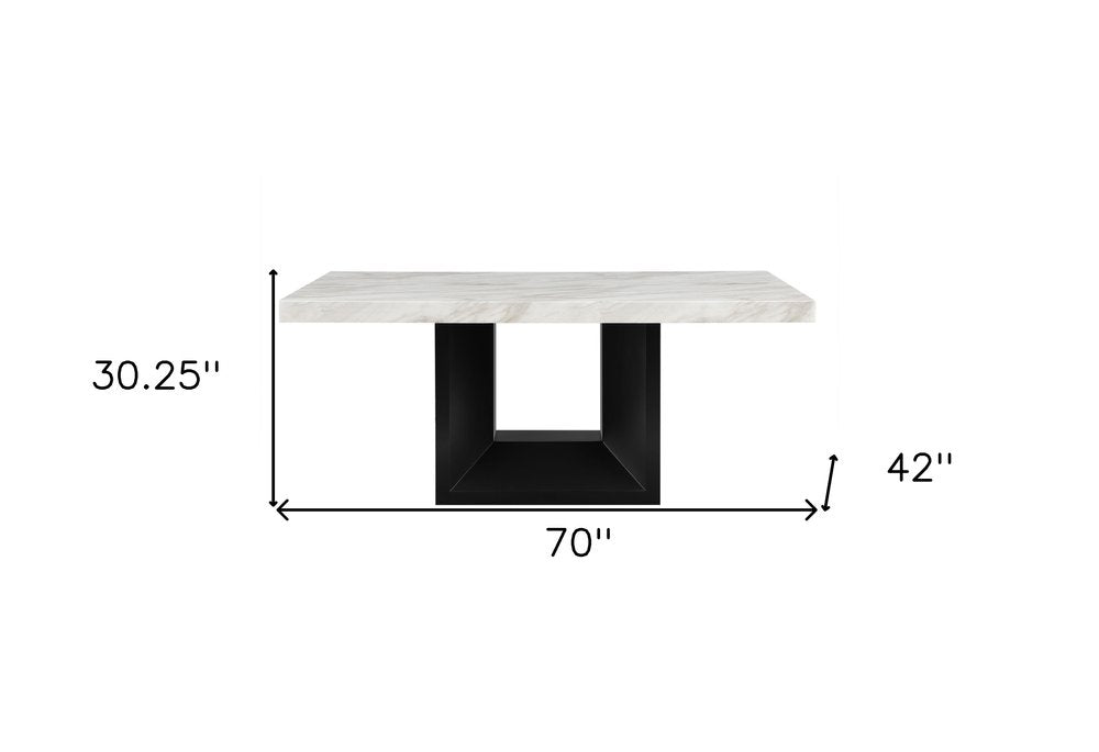 70" White and Black Faux Marble and Wood Pedestal Base Dining Table HomeRoots