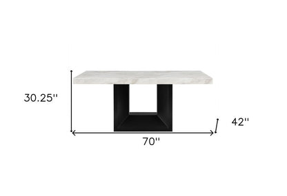 70" White and Black Faux Marble and Wood Pedestal Base Dining Table HomeRoots