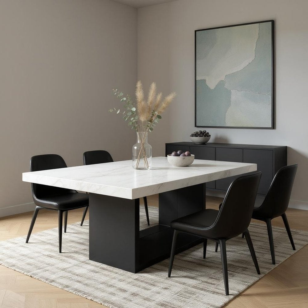 70" White and Black Faux Marble and Wood Pedestal Base Dining Table HomeRoots