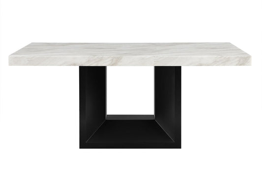 70" White and Black Faux Marble and Wood Pedestal Base Dining Table HomeRoots