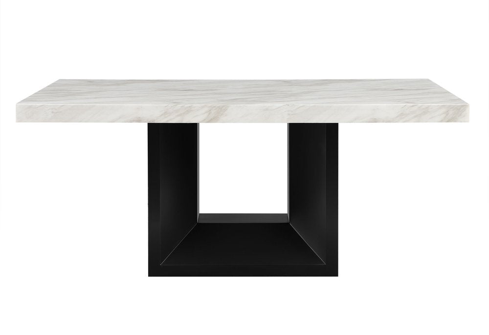 70" White and Black Faux Marble and Wood Pedestal Base Dining Table HomeRoots