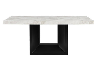 70" White and Black Faux Marble and Wood Pedestal Base Dining Table HomeRoots