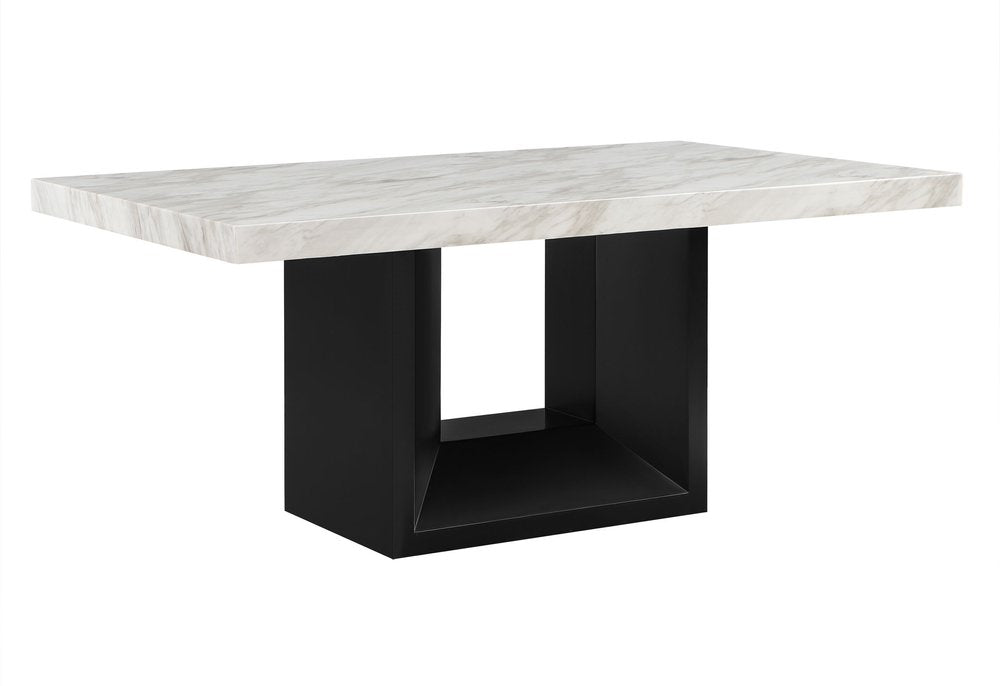 70" White and Black Faux Marble and Wood Pedestal Base Dining Table HomeRoots