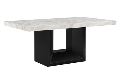 70" White and Black Faux Marble and Wood Pedestal Base Dining Table HomeRoots