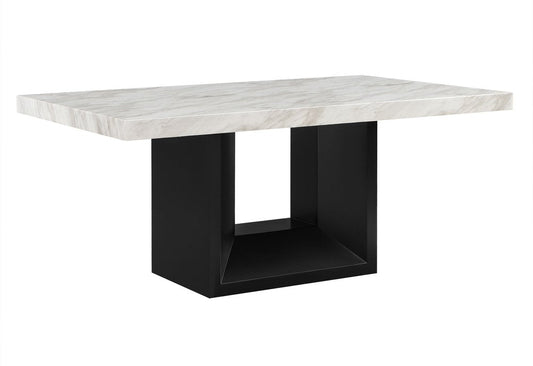 70" White and Black Faux Marble and Wood Pedestal Base Dining Table HomeRoots
