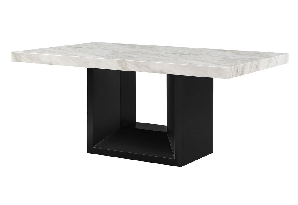 70" White and Black Faux Marble and Wood Pedestal Base Dining Table HomeRoots