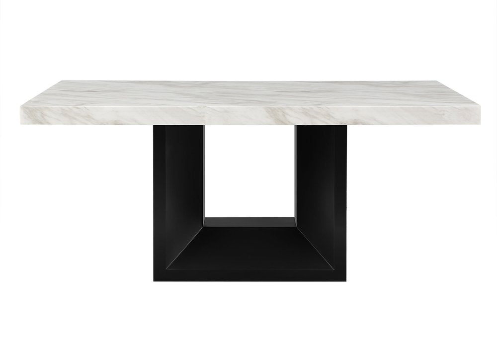 70" White and Black Faux Marble and Wood Pedestal Base Dining Table HomeRoots