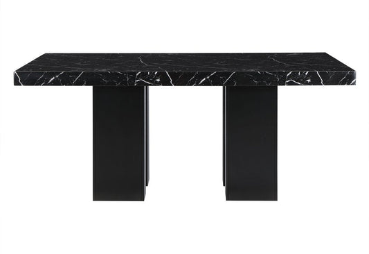 70" Black Faux Marble and Wood Double Pedestal Base Dining Table HomeRoots