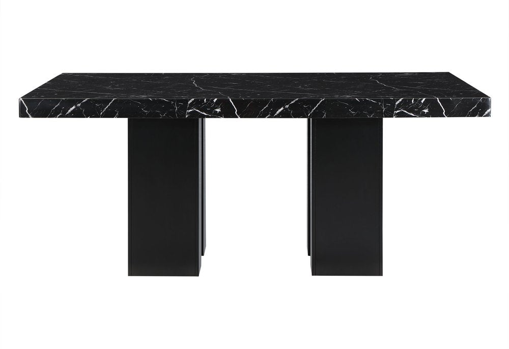 70" Black Faux Marble and Wood Double Pedestal Base Dining Table HomeRoots