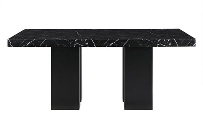 70" Black Faux Marble and Wood Double Pedestal Base Dining Table HomeRoots