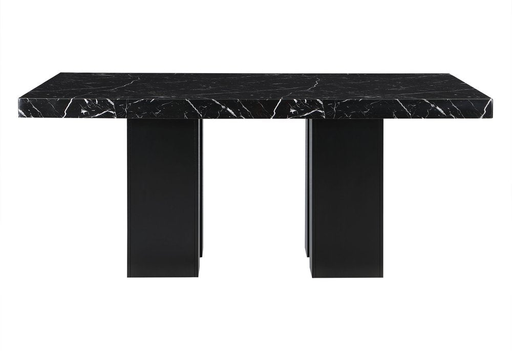70" Black Faux Marble and Wood Double Pedestal Base Dining Table HomeRoots