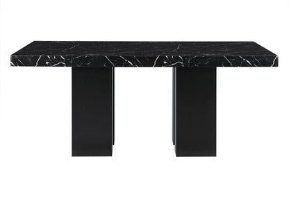 70" Black Faux Marble and Wood Double Pedestal Base Dining Table HomeRoots