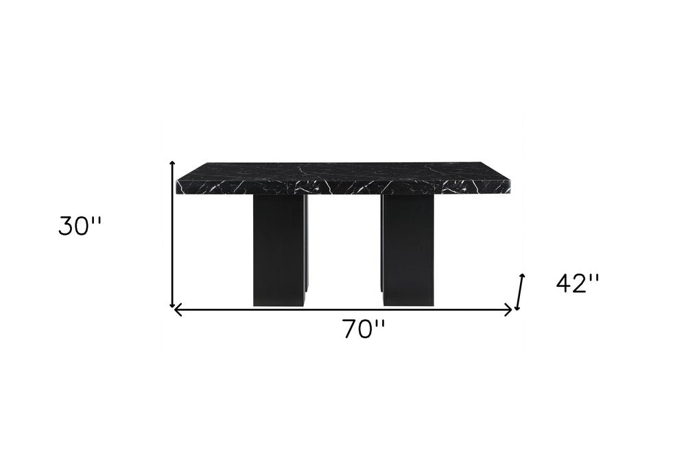 70" Black Faux Marble and Wood Double Pedestal Base Dining Table HomeRoots