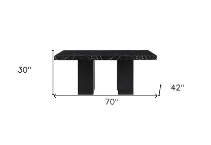 70" Black Faux Marble and Wood Double Pedestal Base Dining Table HomeRoots