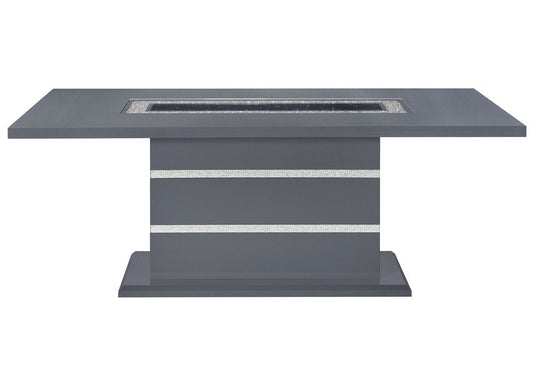 79" Dark Gray Faux Crystals Glass and Wood Pedestal Base Dining Table HomeRoots