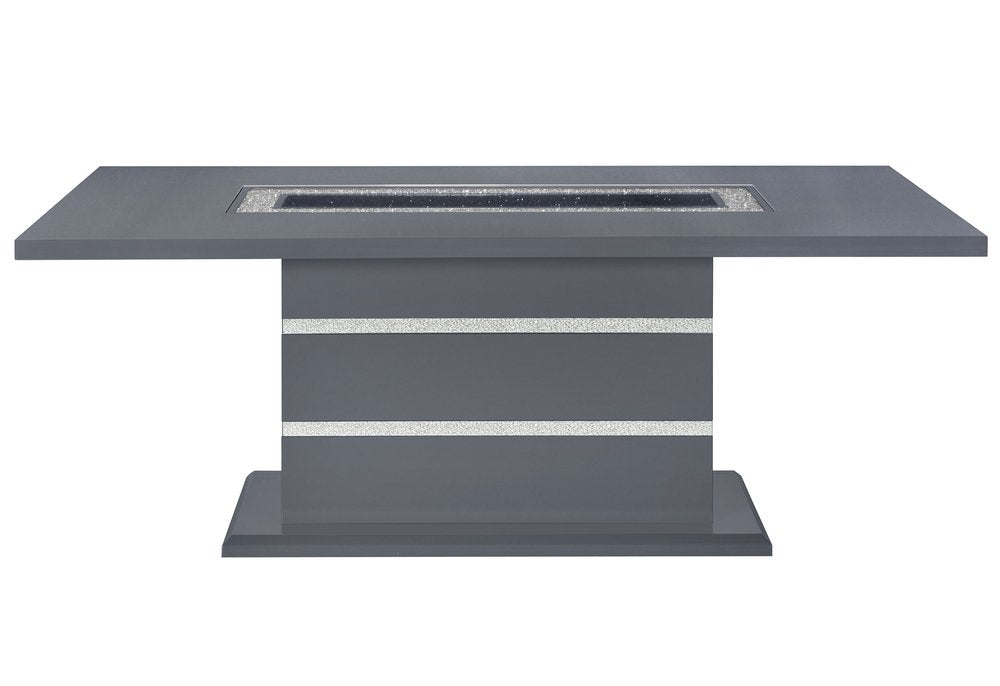 79" Dark Gray Faux Crystals Glass and Wood Pedestal Base Dining Table HomeRoots