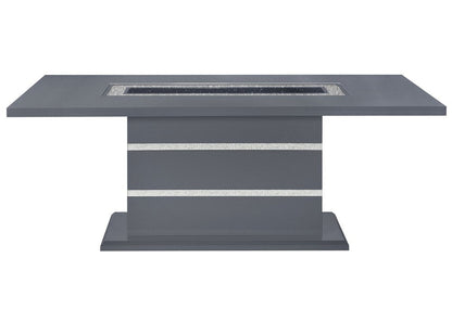 79" Dark Gray Faux Crystals Glass and Wood Pedestal Base Dining Table HomeRoots