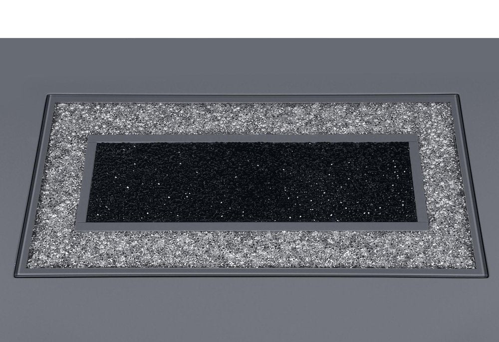 79" Dark Gray Faux Crystals Glass and Wood Pedestal Base Dining Table HomeRoots