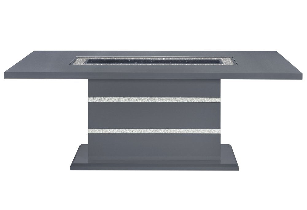 79" Dark Gray Faux Crystals Glass and Wood Pedestal Base Dining Table HomeRoots