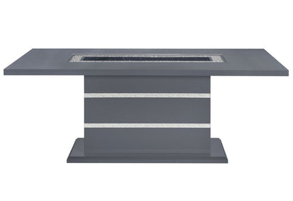 79" Dark Gray Faux Crystals Glass and Wood Pedestal Base Dining Table HomeRoots