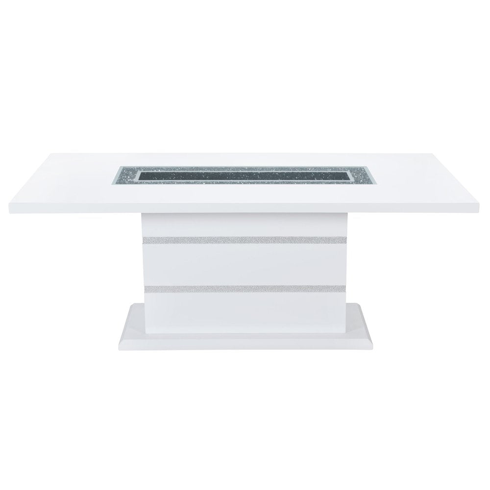 79" White Faux Crystals Glass and Wood Pedestal Base Dining Table HomeRoots