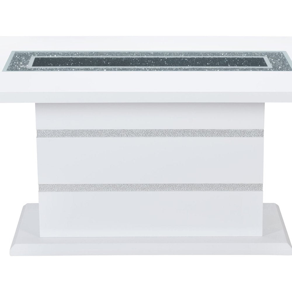 79" White Faux Crystals Glass and Wood Pedestal Base Dining Table HomeRoots
