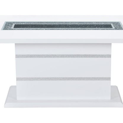 79" White Faux Crystals Glass and Wood Pedestal Base Dining Table HomeRoots