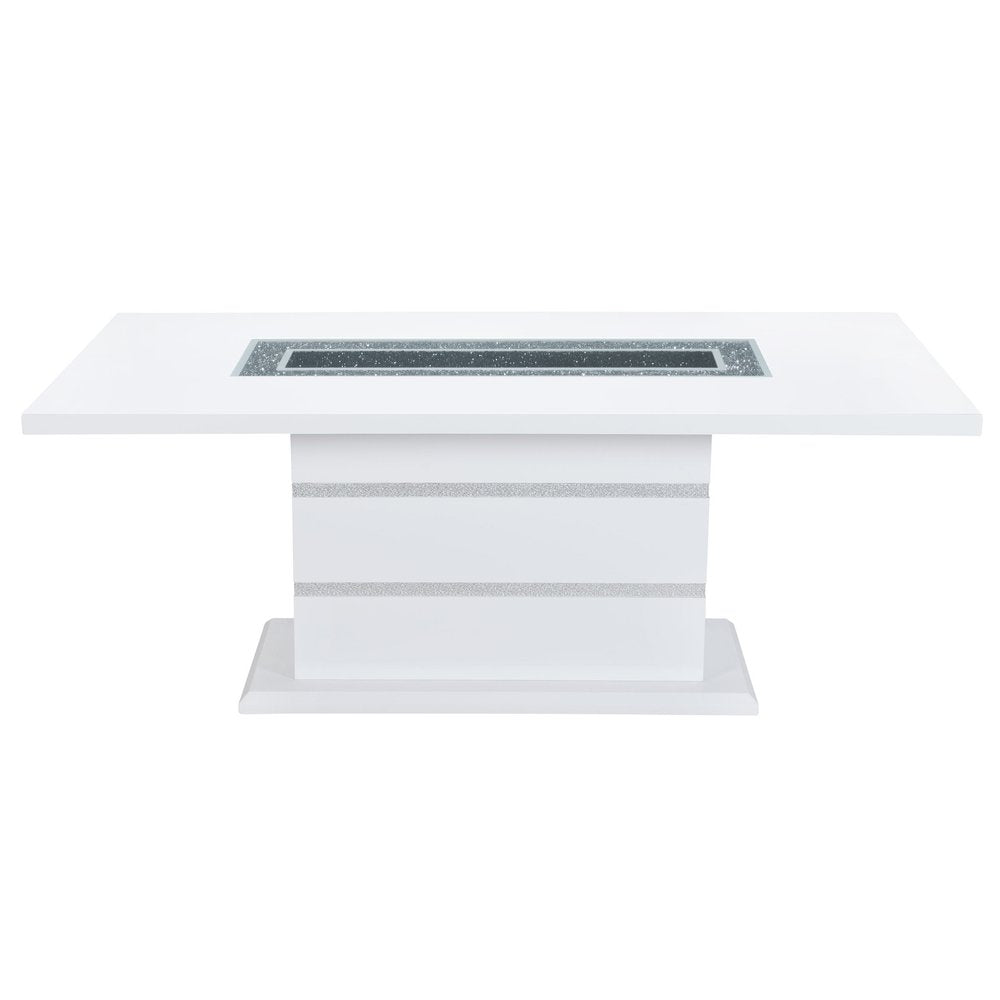 79" White Faux Crystals Glass and Wood Pedestal Base Dining Table HomeRoots