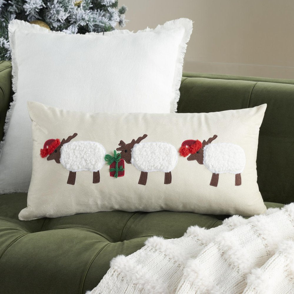 24" X 12" Beige Christmas Throw Pillow — view 3