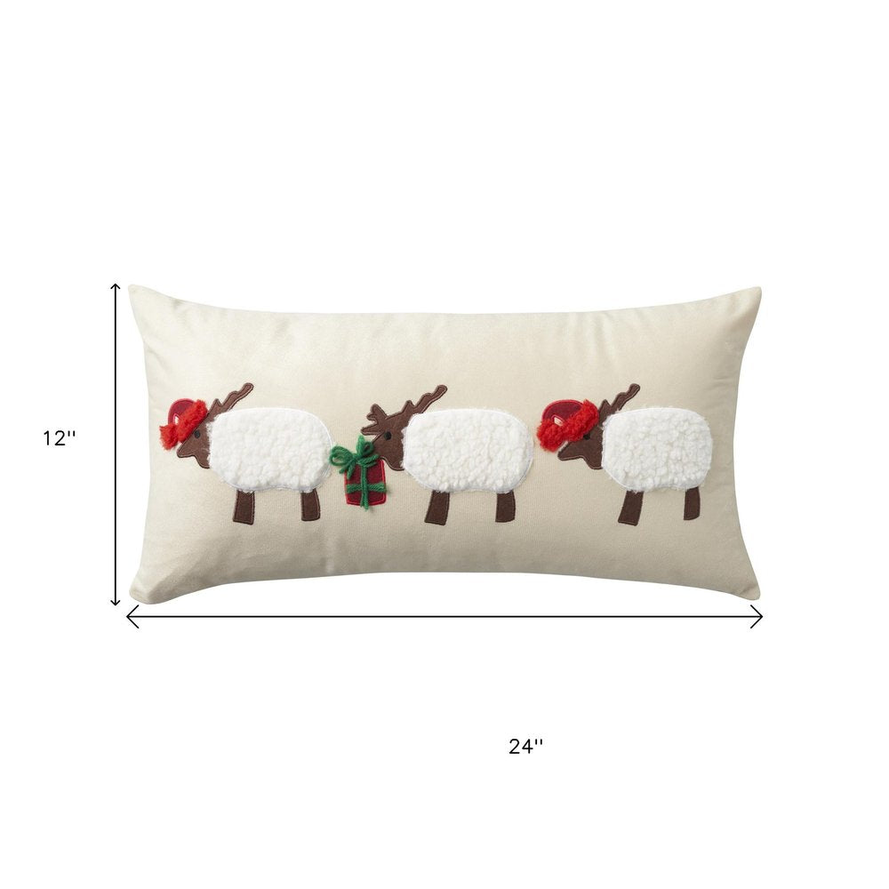 24" X 12" Beige Christmas Throw Pillow — view 6