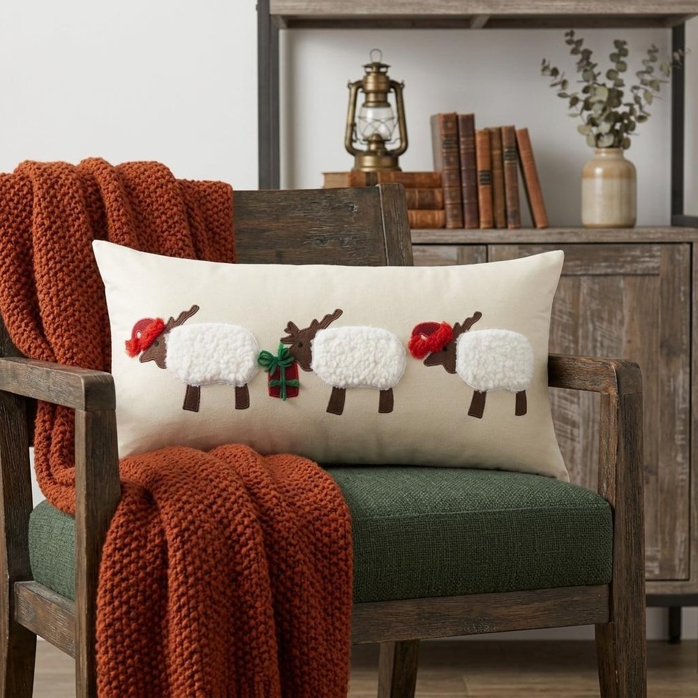 24" X 12" Beige Christmas Throw Pillow — view 7