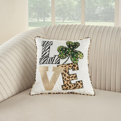 16" Green And White St Patricks Day Throw Pillow with Applique