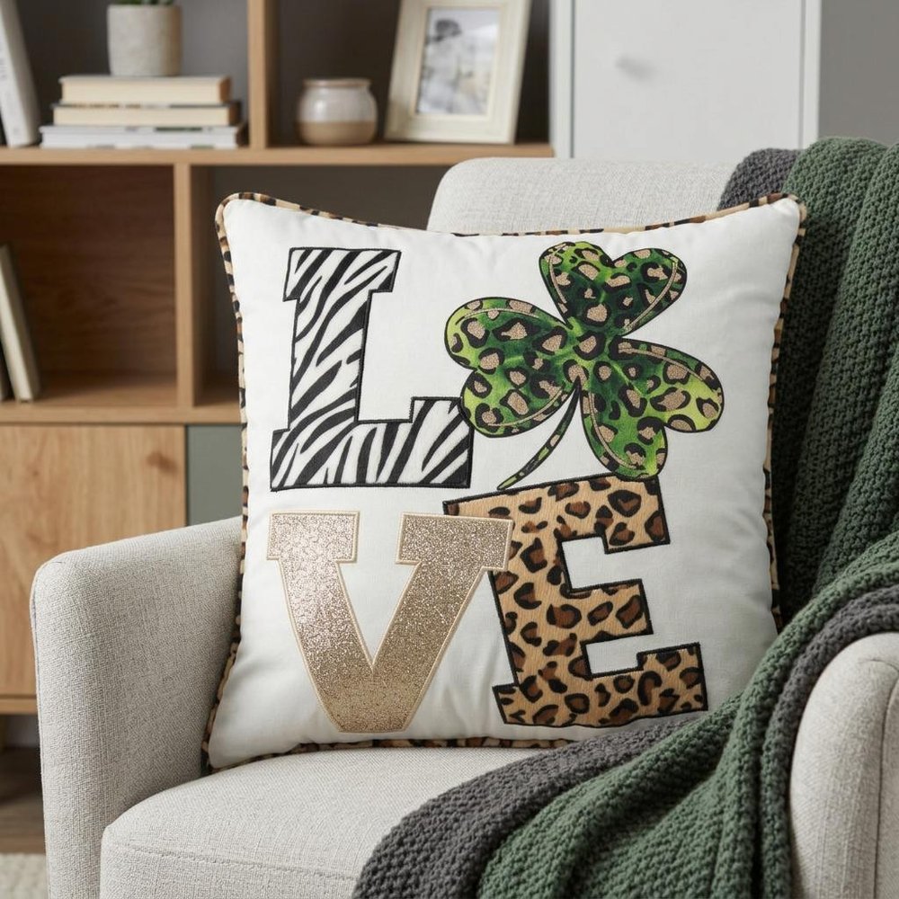 16" Green And White St Patricks Day Throw Pillow with Applique — view 7