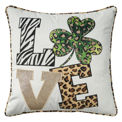 16" Green And White St Patricks Day Throw Pillow with Applique