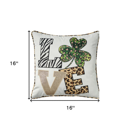 16" Green And White St Patricks Day Throw Pillow with Applique