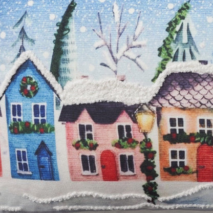 20" X 14" Blue And Red Christmas Village Throw Pillow with Embroidery