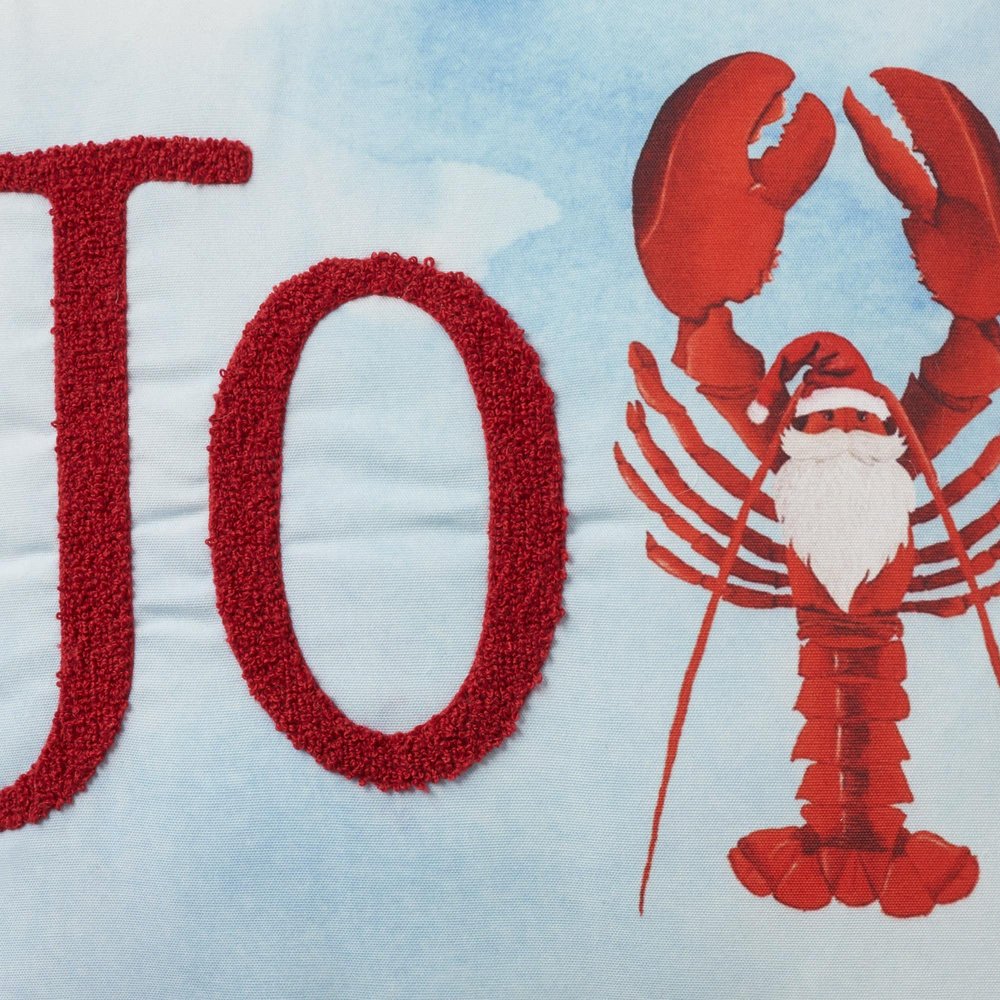 18" Blue White And Red Lobster Joy Throw Pillow with Embroidery