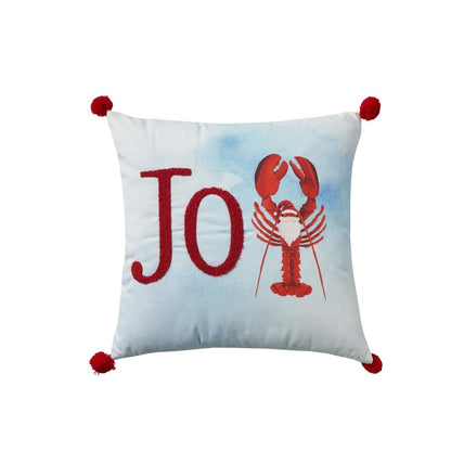18" Blue White And Red Lobster Joy Throw Pillow with Embroidery