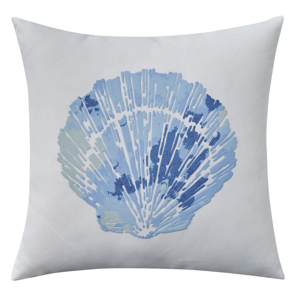 18" Blue And White Coastal Seashell Throw Pillow — view 13