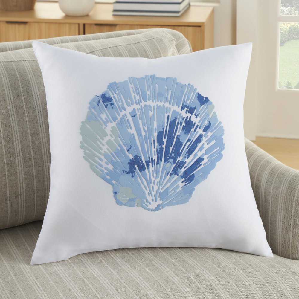 18" Blue And White Coastal Seashell Throw Pillow — view 8