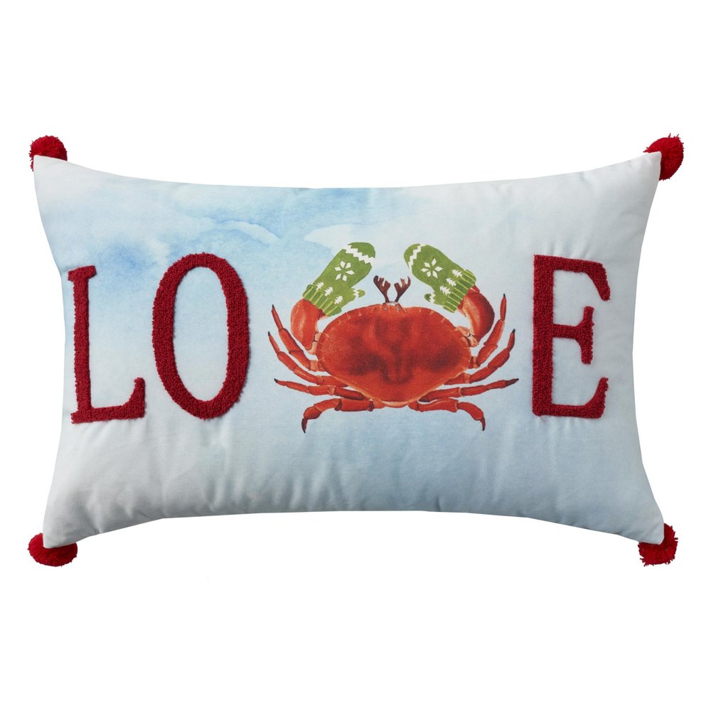 14" X 22" Blue White And Red Crab Love Throw Pillow with Embroidery — view 4